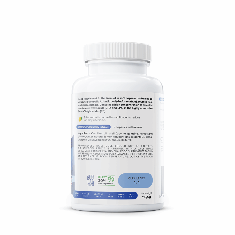 Norwegian Cod Liver Oil Softgels, 1000mg (Lemon) - 90 softgels — изображение 3