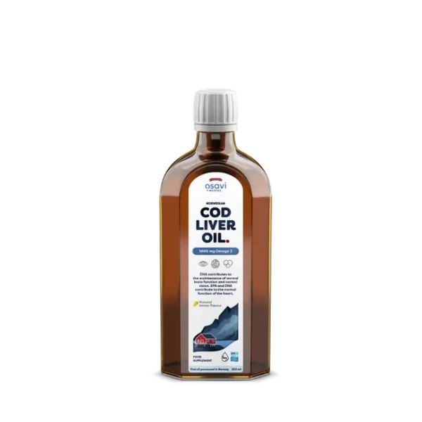 Norwegian Cod Liver Oil, 1000mg Omega 3 (Lemon) – 250 ml.